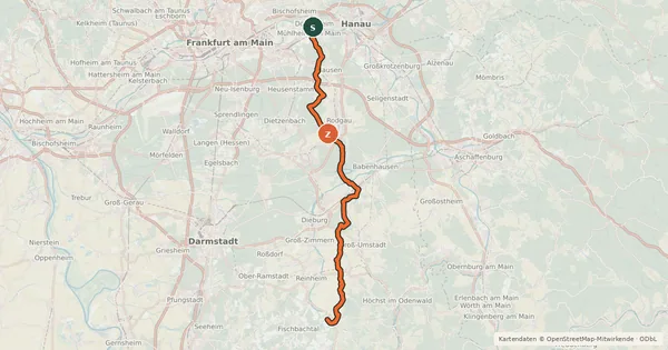 Kartenübersicht der Radroute Südhessen-Route 5