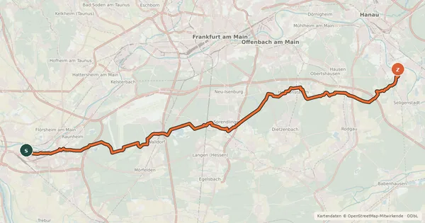 Kartenübersicht der Radroute Südhessen-Route 6