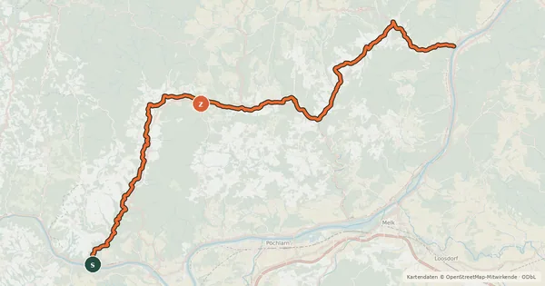 Kartenübersicht der Radroute Südliches Waldviertel