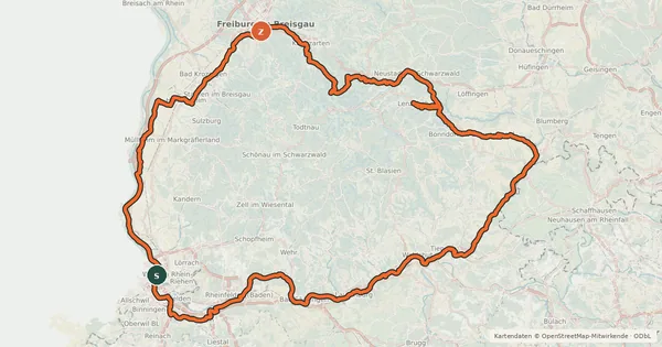 Kartenübersicht der Radroute Südschwarzwald-Radweg