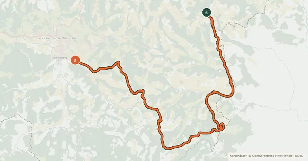 Kartenübersicht der Radroute Südsteirischer Panoramaradweg
