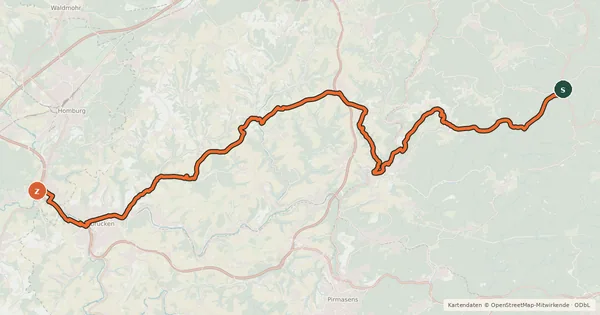 Kartenübersicht der Radroute Südwestpfalz Tour