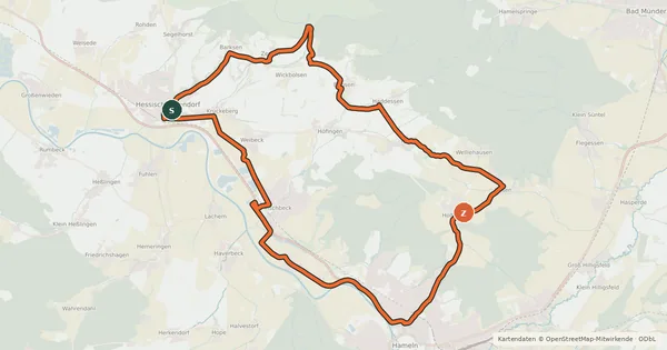 Kartenübersicht der Radroute Süntel-Weser-Tour