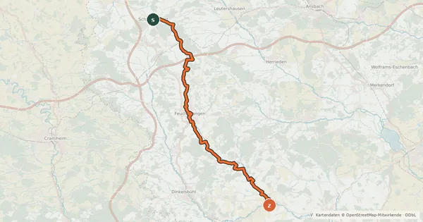 Kartenübersicht der Radroute Sulzach Radweg
