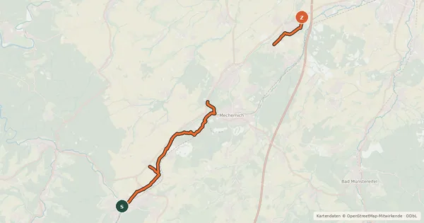 Kartenübersicht der Radroute Tälerroute Bleibach