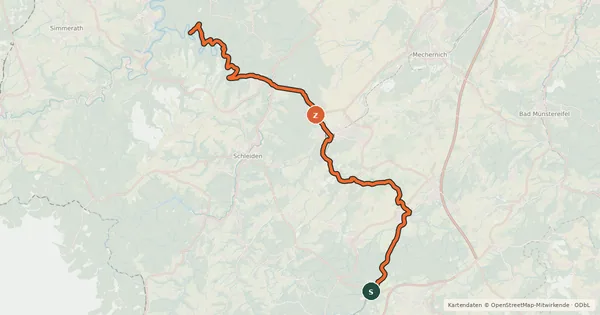 Kartenübersicht der Radroute Tälerroute Urft