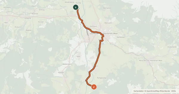 Kartenübersicht der Radroute Tauernradweg, Variante Saalfelden