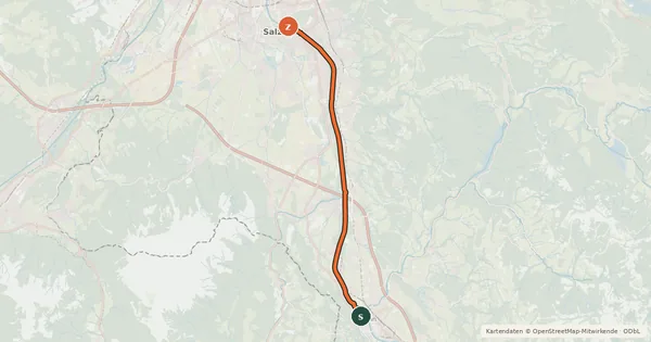 Kartenübersicht der Radroute Tauernradweg - Variante Salzburg rechtes Ufer