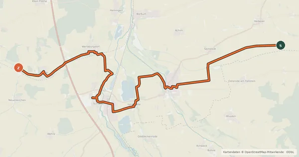 Kartenübersicht der Radroute Telegraphenradweg (Abschnitt Niedersachsen)