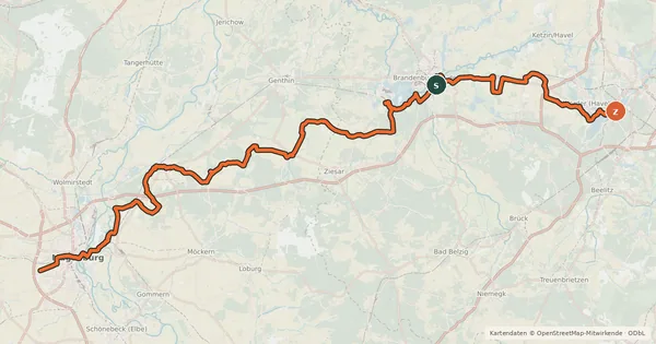 Kartenübersicht der Radroute Telegraphenradweg (Abschnitt Sachsen-Anhalt)