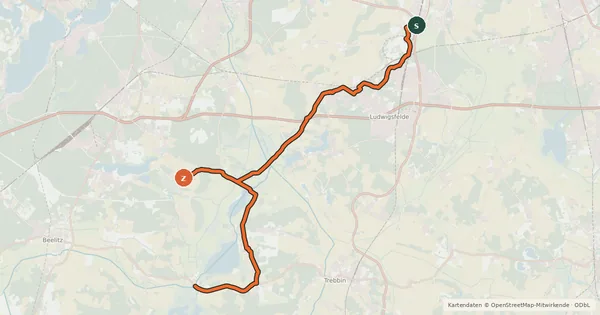 Kartenübersicht der Radroute Teltow-Nuthetal-Route
