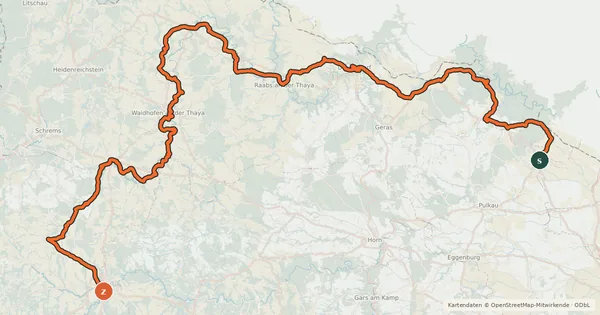Kartenübersicht der Radroute Thayatal Radweg