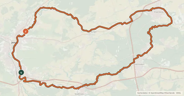 Kartenübersicht der Radroute Thüringer Mühlenradweg