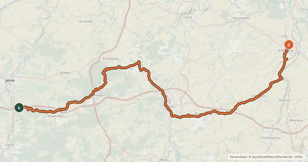Kartenübersicht der Radroute Thüringer Städtekette Jena - Altenburg