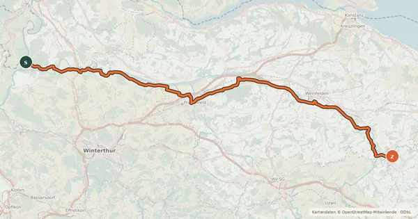 Kartenübersicht der Radroute Thur-Route