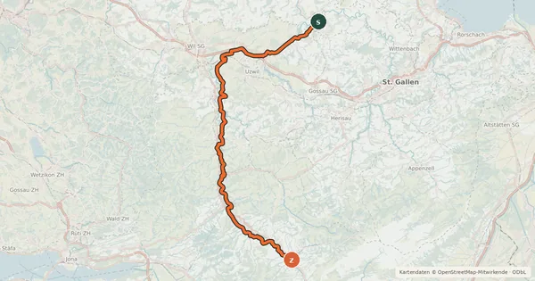 Kartenübersicht der Radroute Thur-Route