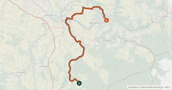 Kartenübersicht der Radroute Tissaer Wände - Bastei