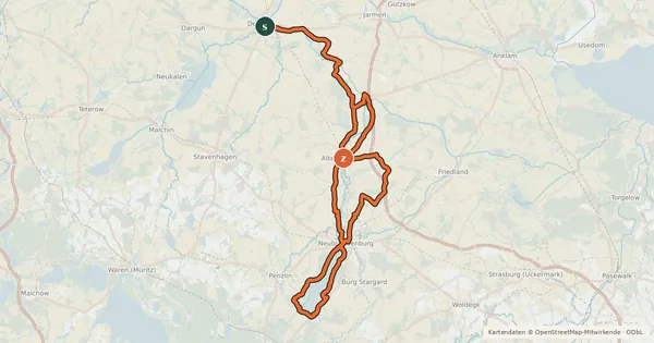 Kartenübersicht der Radroute Tollensetal Rundweg