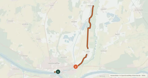 Kartenübersicht der Radroute Tour 20, Radwander Rundweg Herzogtum Lauenburg
