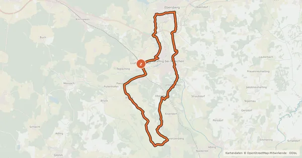 Kartenübersicht der Radroute Tour 5, nach Süden, Blick ins Brucker Moos