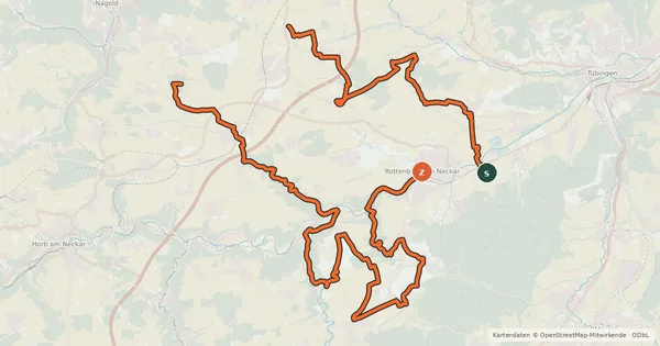 Kartenübersicht der Radroute Tour de Rottenburg