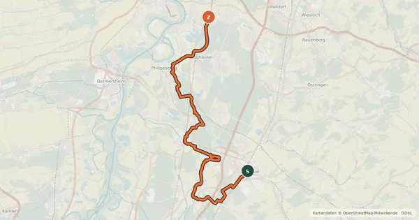 Kartenübersicht der Radroute Tour de Spargel - Abschnitt Bruchsal-Neulußheim
