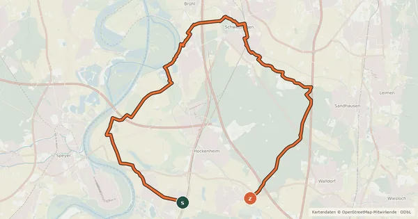 Kartenübersicht der Radroute Tour de Spargel - Abschnitt Neulußheim-Schwetzingen-Reilingen