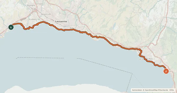 Kartenübersicht der Radroute Tour du Léman