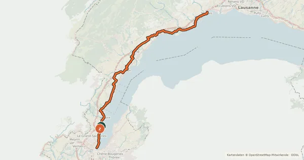 Kartenübersicht der Radroute Tour du Léman