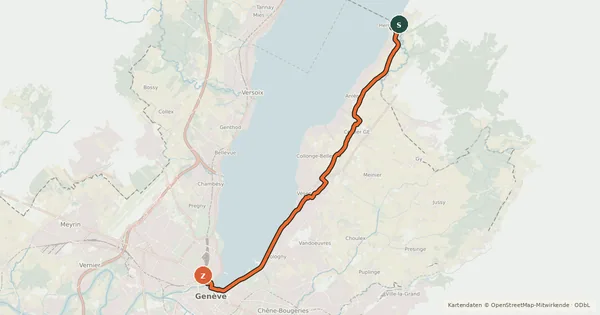 Kartenübersicht der Radroute Tour du Léman - Étape 1