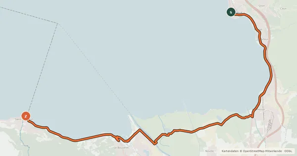 Kartenübersicht der Radroute Tour du Léman - Étape 4