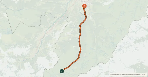 Kartenübersicht der Radroute Tour ins Stillach- und Rappenalptal