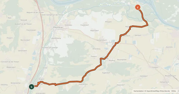 Kartenübersicht der Radroute Traisental-Donau-Radweg