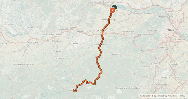 Kartenübersicht der Radroute Traisental-Radweg