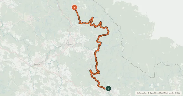 Kartenübersicht der Radroute Trans Bayerwald Nordroute Etappe 5