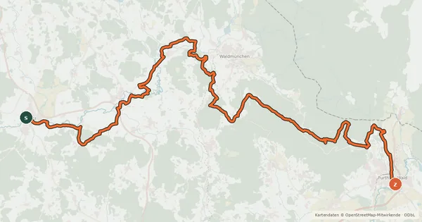 Kartenübersicht der Radroute Trans Bayerwald Südroute Etappe 1