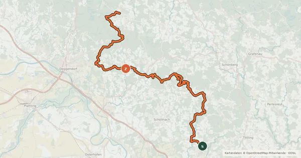 Kartenübersicht der Radroute Trans Bayerwald Südroute Etappe 6