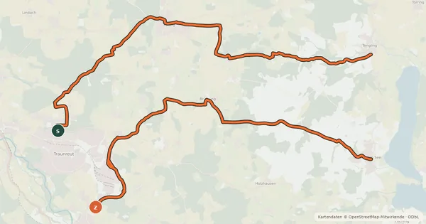 Kartenübersicht der Radroute Traun-Tachinger See