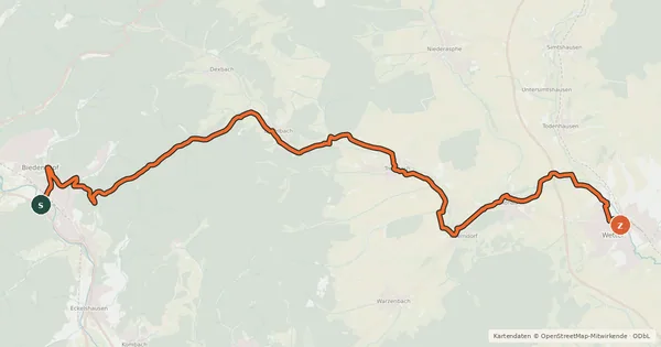 Kartenübersicht der Radroute Treisbachtal-Radweg