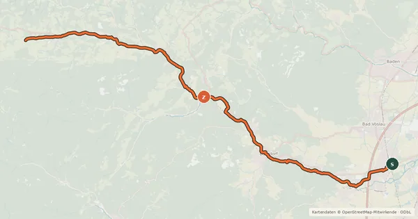 Kartenübersicht der Radroute Triestingtal-Radweg