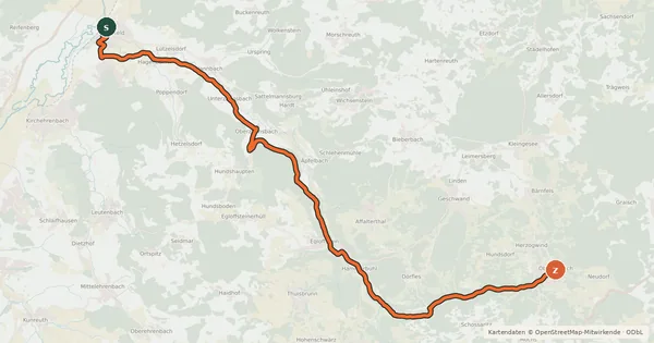 Kartenübersicht der Radroute Trubachtal-Radweg