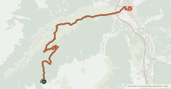 Kartenübersicht der Radroute Trunahütte