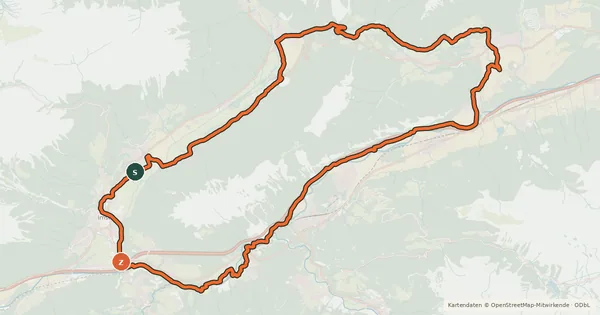 Kartenübersicht der Radroute Tschirgantrunde