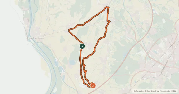 Kartenübersicht der Radroute Tuniberg-Tour