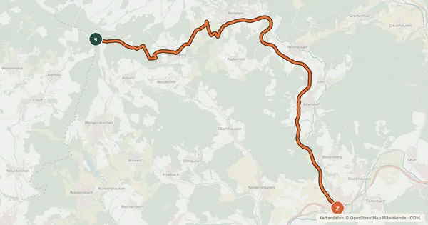 Kartenübersicht der Radroute Ulmtalradweg
