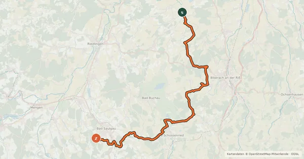 Kartenübersicht der Radroute Ulrikaweg, Etappe 1 - Unterstadion zum Kloster Sießen