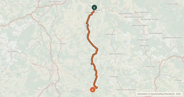 Kartenübersicht der Radroute Ulstertal-Radweg