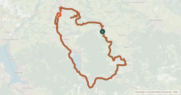 Kartenübersicht der Radroute Um den Schliersberg über Miesbach