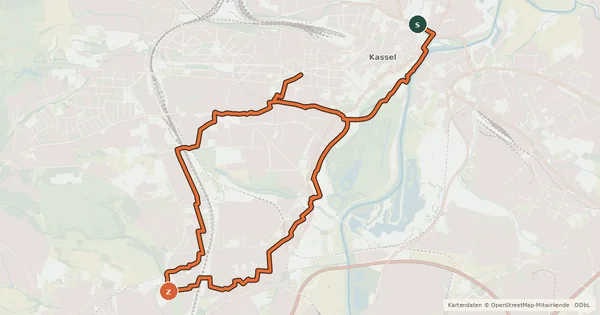 Kartenübersicht der Radroute Uni Route