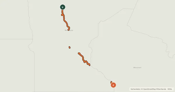 Kartenübersicht der Radroute United States Bicycle Route 45A